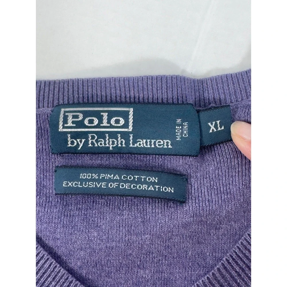 Polo‎ Ralph Lauren V-Neck Sweater Mens XL Purple Pima Cotton Preppy Old Money